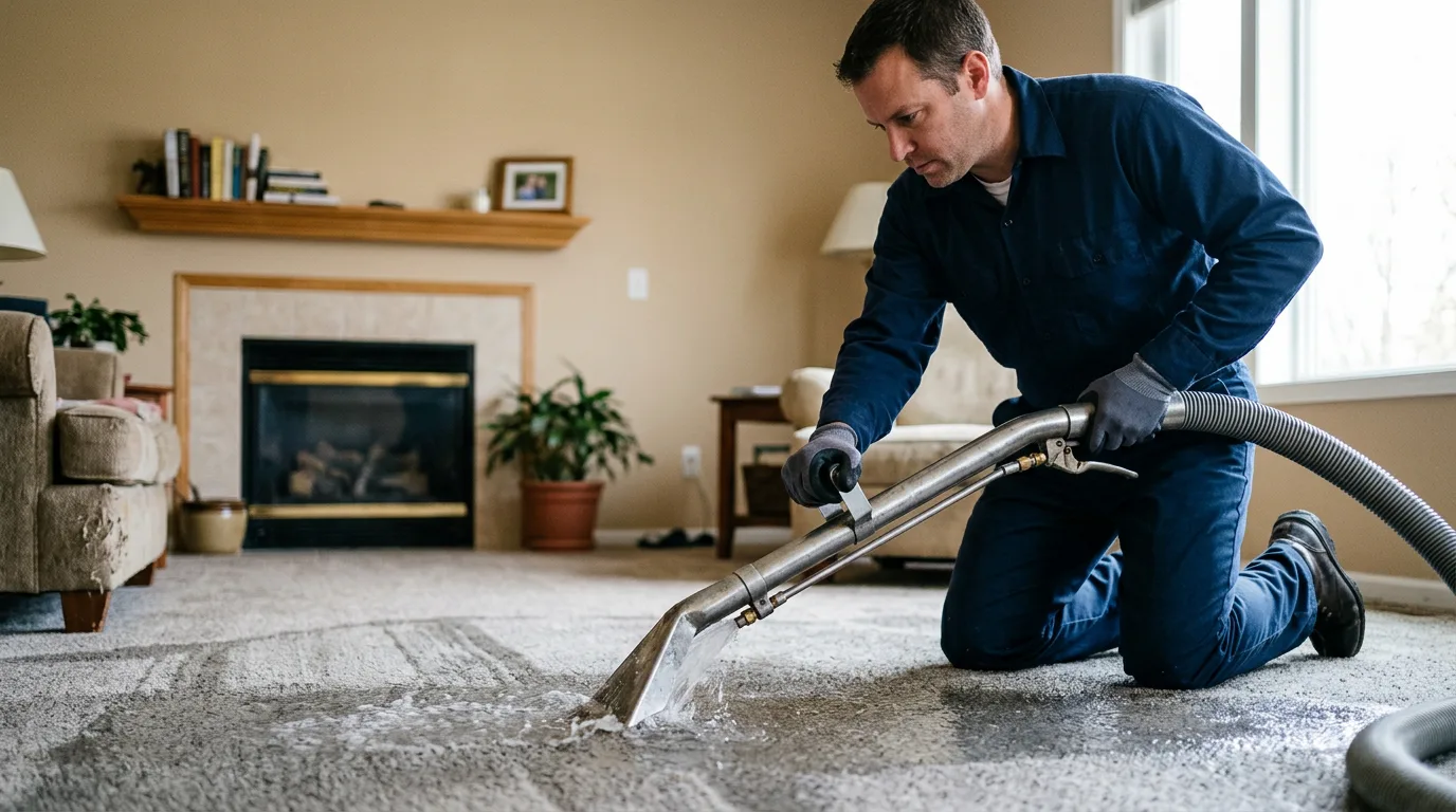 Water damage restoration technician working near College Station, TX